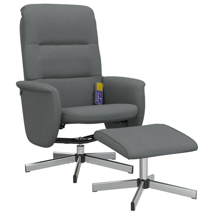 vidaXL Massage Recliner Chair with Footstool Single Sofa Dark Grey Fabric