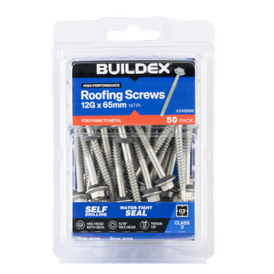 Buildex 12G x 65mm Class 3 Roofing TEKS Screws with Seal - 50 Pack