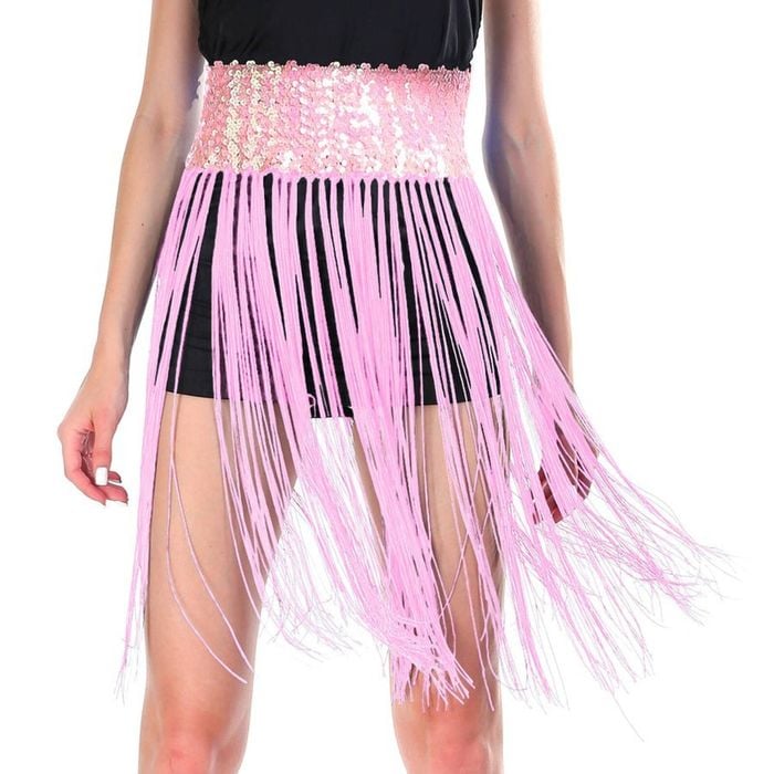 Sequin Belt w/ Fringe Skirt Belly Dance Dancer Costume Party Light Pink