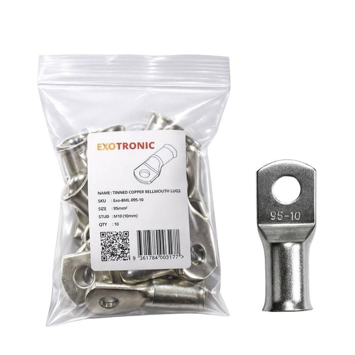 10 Pack of Exotronic 95mm² Copper Lug M10 | Bellmouth