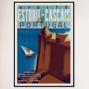 Galrie Estoril Cascais Vintage Travel Poster Captivating Coastal Artwork from Portugal, Black Frame, A4 21 x 30cm (8 x 12inch)