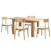 Oikiture 160cm Extendable Dining Table with 4x Dining Chairs PU Leather Natural