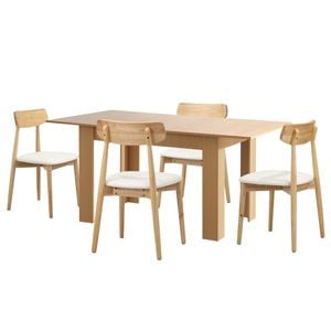 Oikiture 160cm Extendable Dining Table with 4x Dining Chairs PU Leather Natural