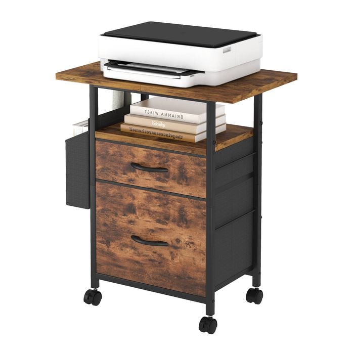 Ufurniture Mobile File Cabinet 2 Drawers Extended Tabletop Industrial Storage Rolling Organizer Cart