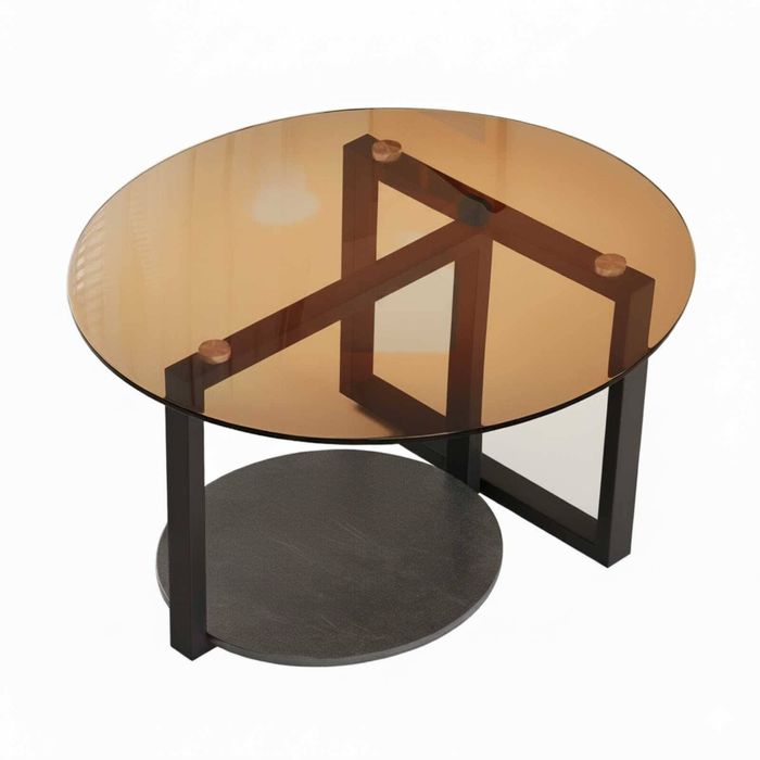 P&P Amber And Black Round Coffee Table With Glass Top And Sintered Stone Lower Shelf