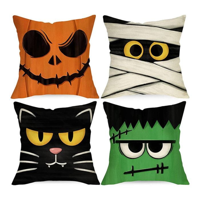 Catzon 4 Pcs Scary Throw Pillow Covers Linen Cushion Case for Decor 50X50cm