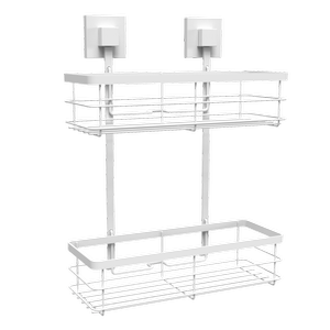Fusion-Loc Matte White Style Suction Double Shower Caddy