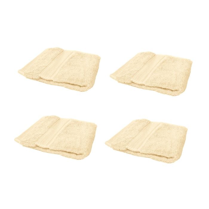 Set of 4 100% Cotton Face Washers Perfect Touch 33 x 33cm Plaster (Cream)