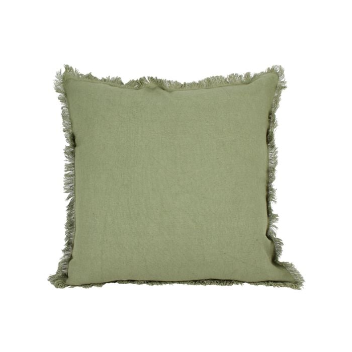 Maine & Crawford Ripley 50x50cm Waffle Cushion w/ Fringing - Olive