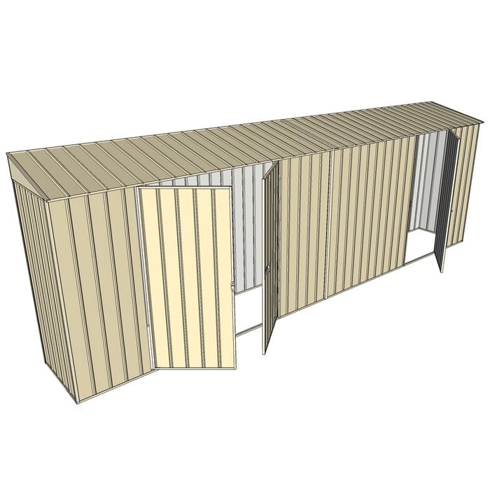 Build-a-Shed 0.8 x 6 x 2m Skillion Shed with Double and Single Hinged Side Doors - Cream