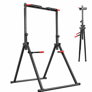 Foldable Power Tower Dip Station Multifunction Steel Standing Pull Up Bar 8-Level