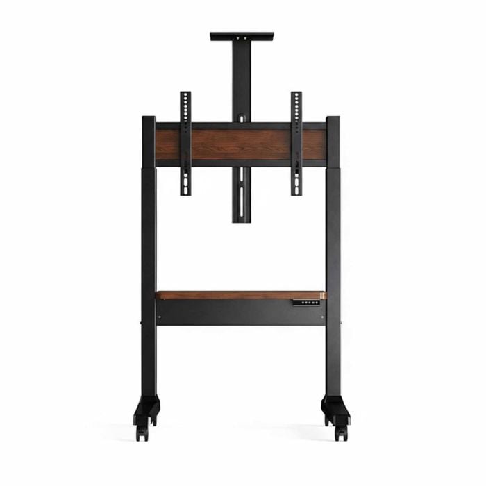 P&P Black Electric Height Adjustable TV Stand With Storage Shelves Motorized Lift And Lockable Wheels