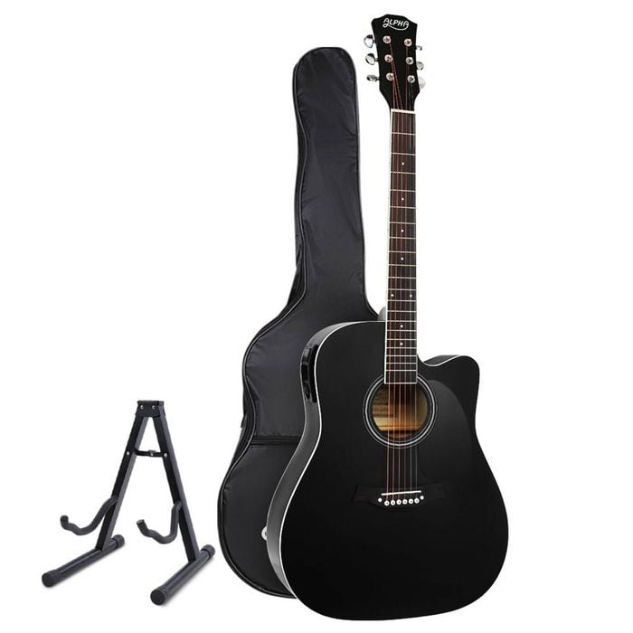 Alpha 41in Acoustic Guitar with EQ with Stand - Black
