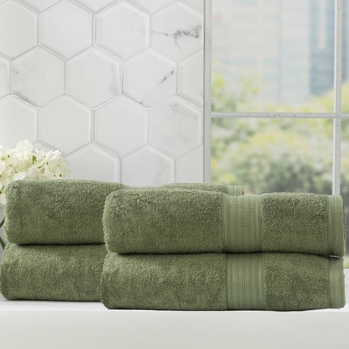 Renee Taylor 4 Piece Bamboo Cotton Bath Sheet Jade