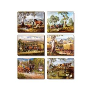 Cinnamon Cork Backed Coasters Set of 6 Working Horses