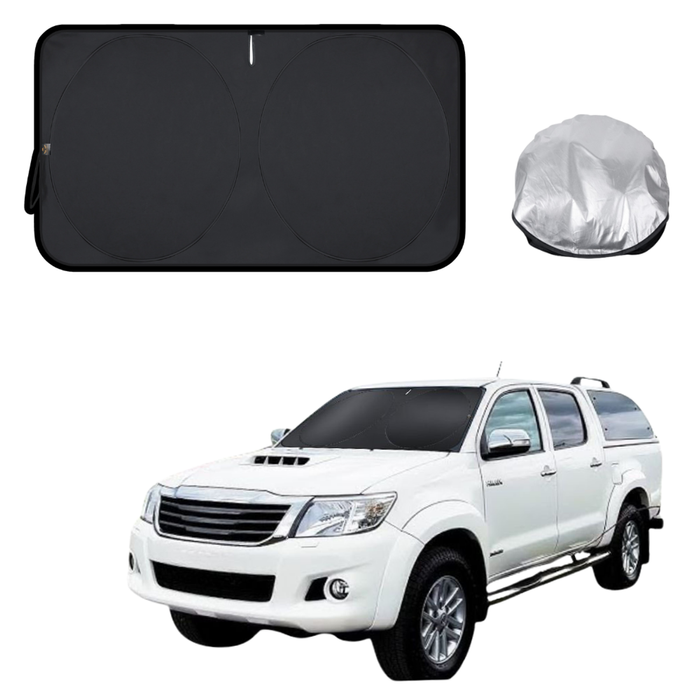 Front Windscreen Sun Shade for Toyota Hilux Double Cab 2005 - 2015 - Standard 150 x 85 cm - Black