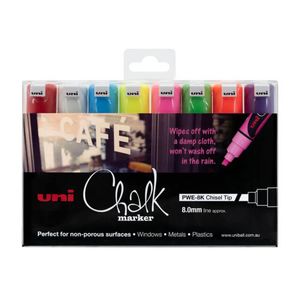 Uni Chalk Marker 8.0mm Chisel Tip Assorted (8pk)