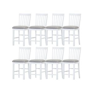 Laelia Tall Bar Chair Stool Set of 8 Solid Acacia Wood Coastal Furniture - White