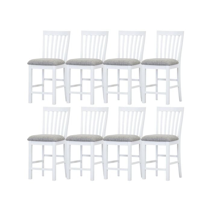 Laelia Tall Bar Chair Stool Set of 8 Solid Acacia Wood Coastal Furniture - White