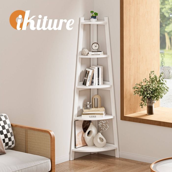 Oikiture Corner Ladder Shelf 5 Tier Home Storage Display Stand Bookshelf White Bunnings Australia