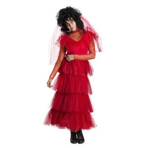 Lydia Deetz Wedding Halloween Halloween Costume Adult Red Gothic Dress with Veil, Medium