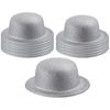 12x GLITTER BOWLER HAT Fancy Party Plastic Costume Cap Fun Dress Up Sparkle BULK White/Silver