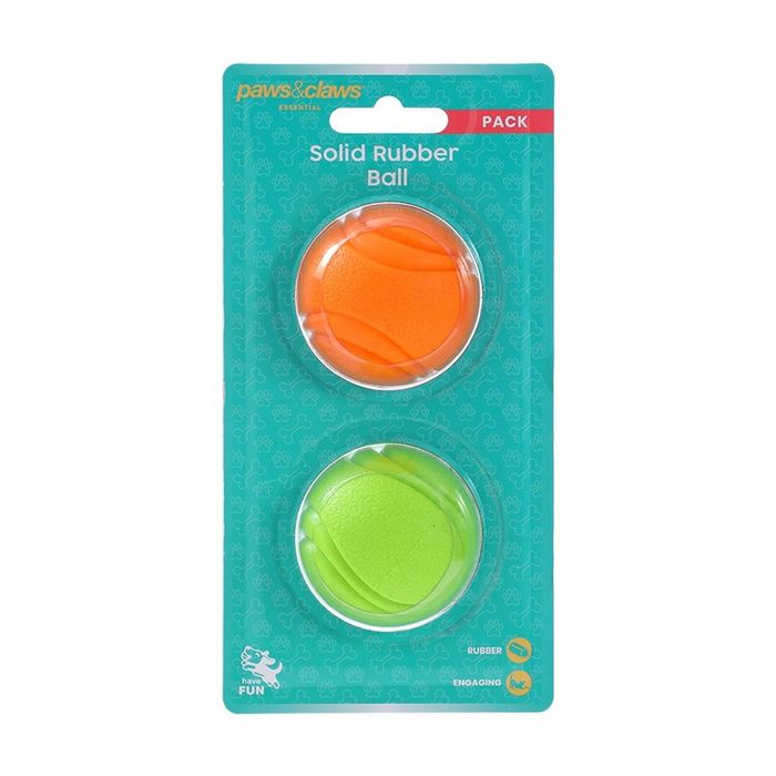 2pc Paws And Claws Solid Rubber Ball Pet Dog chase/Fetch Toy Set Assorted