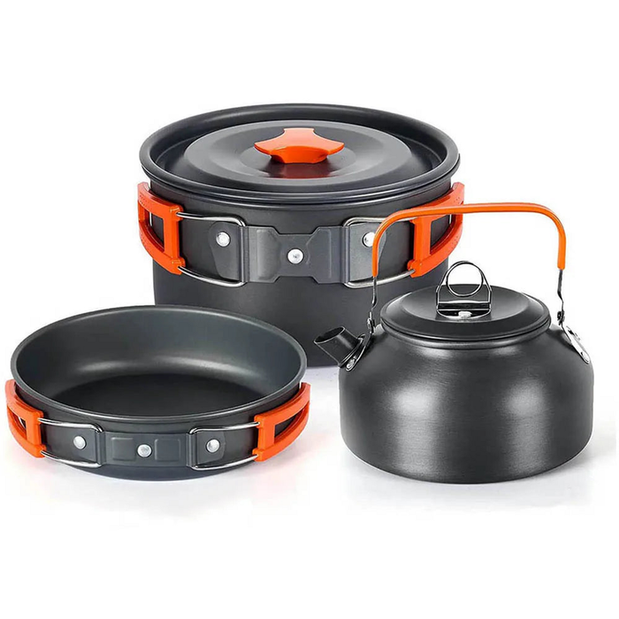 NNEOBA Aluminum Outdoor Camping Cookware Set Lightweight Cookset Grey