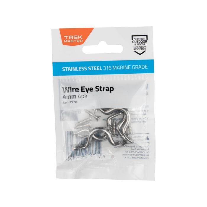 Taskmaster 4mm 316 Stainless Steel Wire Eye Strap - 4 Pack