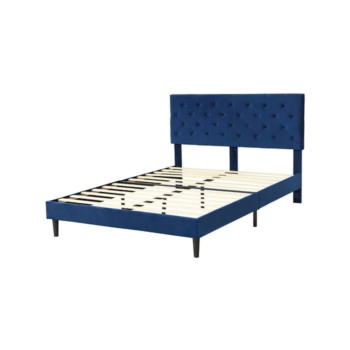 Levede Bed Frame Double Size Mattress Base Platform Wooden Velevt Headboard Blue