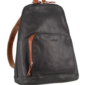 Milleni Women's Leather Twin Zip Travel Backpack Bag 24x32cm Black Chestnut