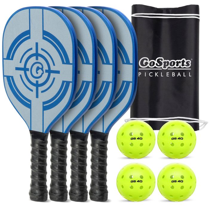 Premium Starter PickleBall Set with 4 Paddles, 4 Regulation Pickleballs and Carry Case. Steel Blue Style