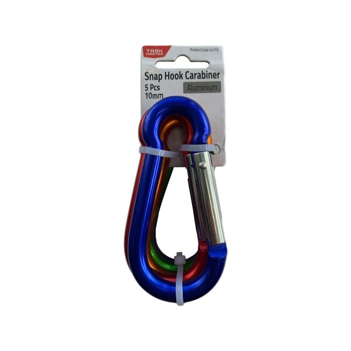 Taskmaster 10mm Aluminium Snap Hook Carabiner - 5 Pack