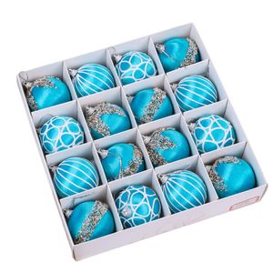 Catzon 16 Pcs Shiny Christmas Baubles Silk Wrapped with Rhinestone Sequins for Party Decor-Blue