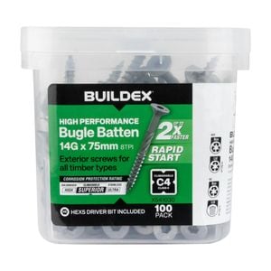 Buildex® 14G x 75mm Class 4 Bugle Batten Screws - 100 pack
