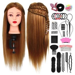 Catzon 26" Mannequin Head Set with Tools & Table Clamp Stand for Salon Training