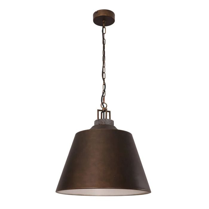 Cla Lighting Cloche Interior Bell Shape Metal Pendant Light With Antique Brass Shade And Grey Travertine Highlight