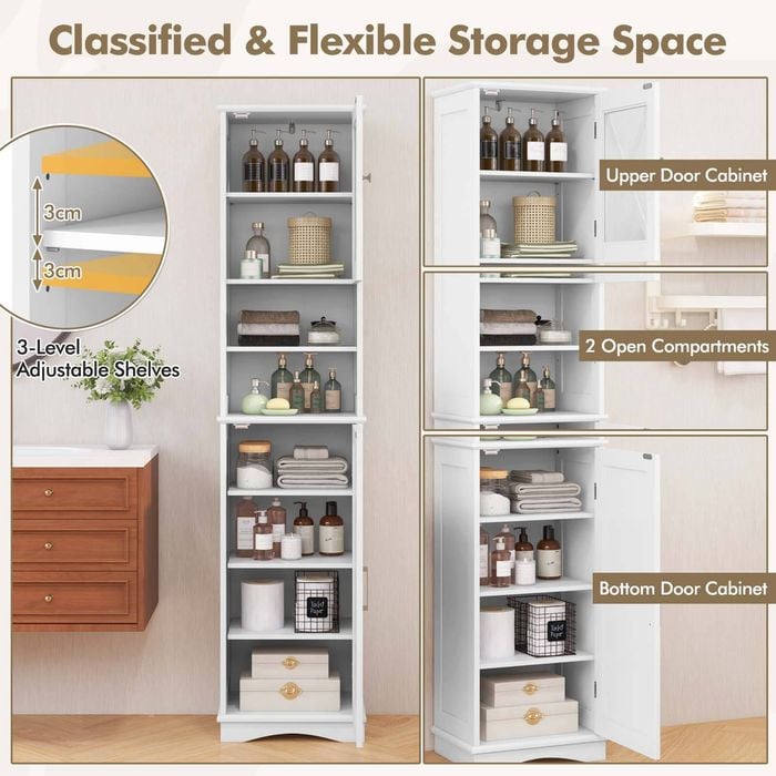 Costway Bathroom Cabinet Tall Storage Cupboard Narrow Floor Cabinet ...