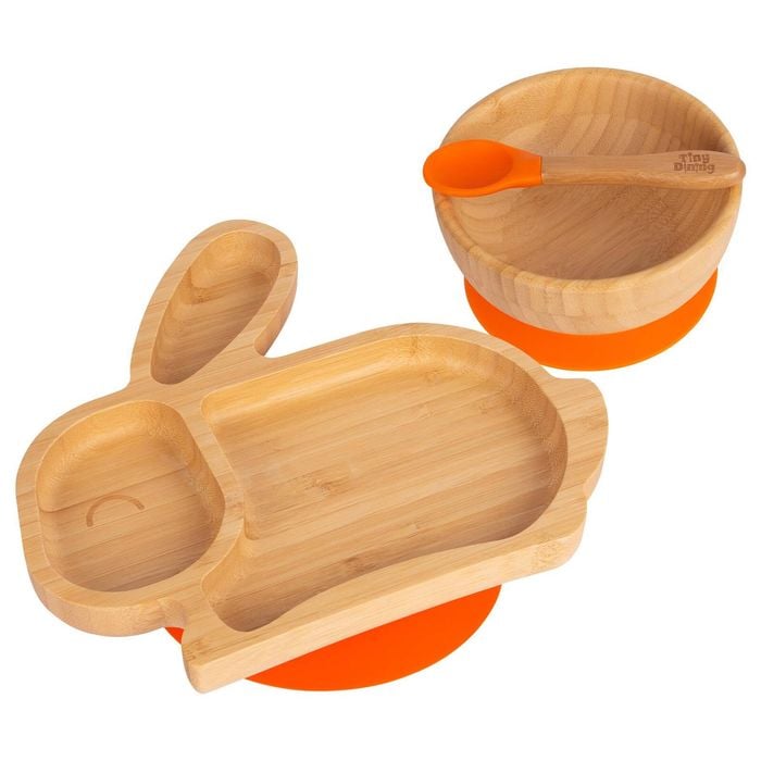 Tiny Dining 3pc Bamboo Rabbit Baby Feeding Set with Suction Cup