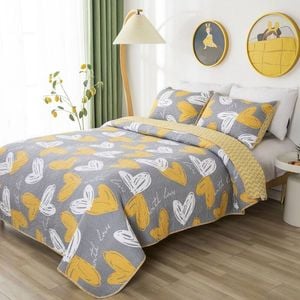 Bloomington Love Hearts 100% Cotton Lightly Quilted Reversible Coverlet Set Single