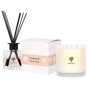 Nicola Spring Soy Wax Scented Candle & Reed Diffuser Set Tropical Sunrise 400g Candle 45 Hour Burn & 200ml Diffuser 60 Day Scent