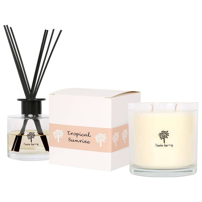 Nicola Spring Soy Wax Scented Candle & Reed Diffuser Set Tropical Sunrise 400g Candle 45 Hour Burn & 200ml Diffuser 60 Day Scent