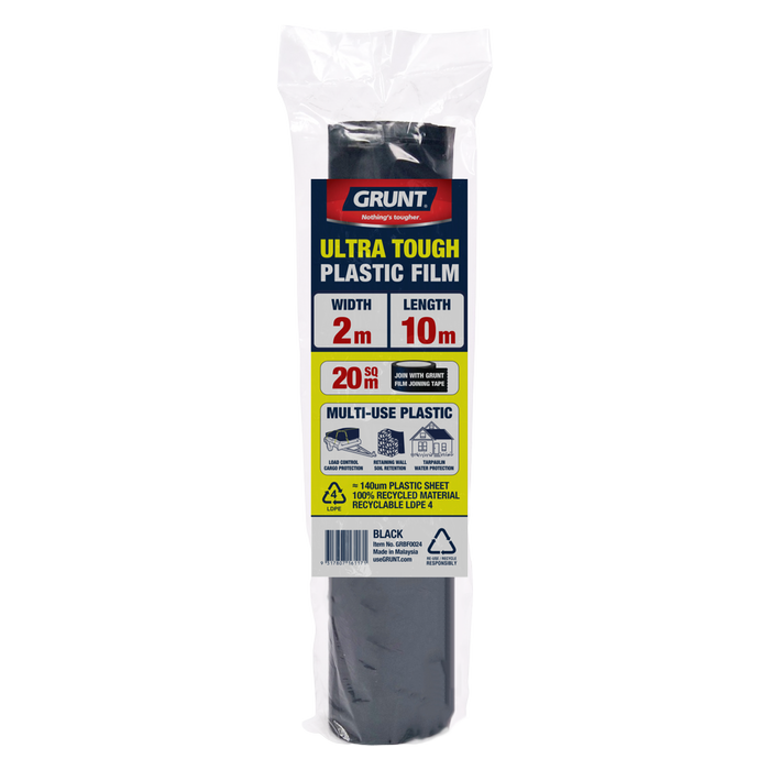 GRUNT 2 x 10m Black 140um Multi Use Plastic Film