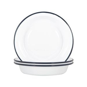 Argon Tableware White Enamel Deep Bowls - Steel Outdoor Camping Dinnerware Tableware - 22.5cm - Navy - Pack of 6