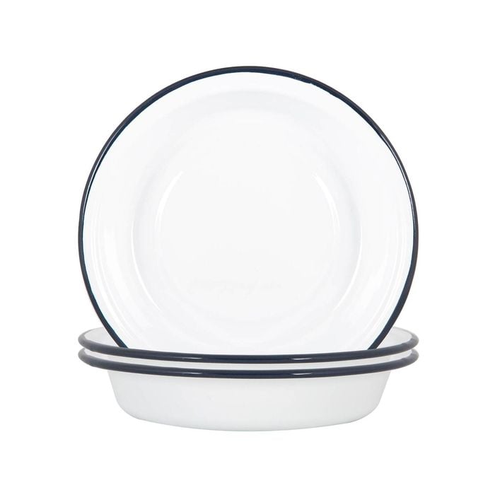 Argon Tableware White Enamel Deep Bowls - Steel Outdoor Camping Dinnerware Tableware - 22.5cm - Navy - Pack of 6