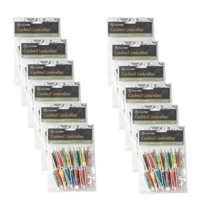 12x 24pc Topchef Paper Toothpick Cocktail Umbrellas Multicoloured Assorted