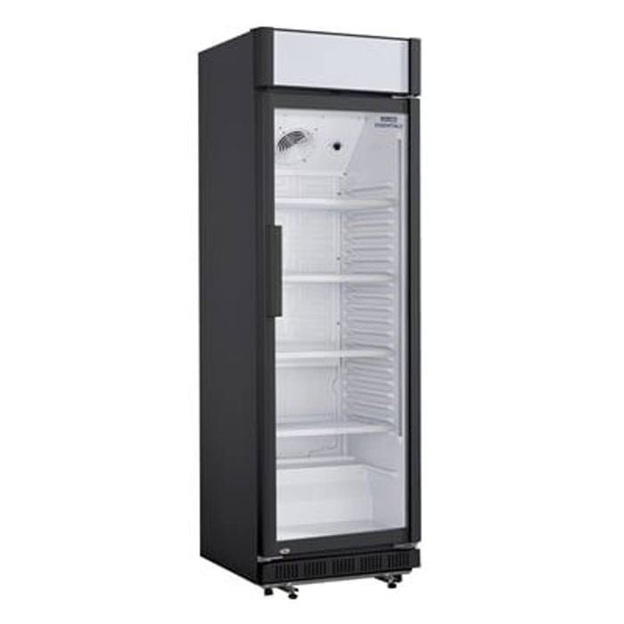 Nisbets Essentials Upright Display Cooler With Light Box Fan Assisted Cooling Black 346l 1935x620x635mm Commercial Fridge