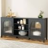 HOMFURN Buffet Sideboard Cabinet, Cupboard Corner Storage Table with 3-Tier Adjustable Shelves and Glassed Doors, Black