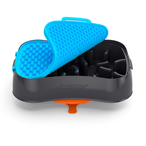 Super Feedy, Versatile 4-in-1 Slow Feeder Dog Bowl - Grey/Blue Reversible Lick Mat