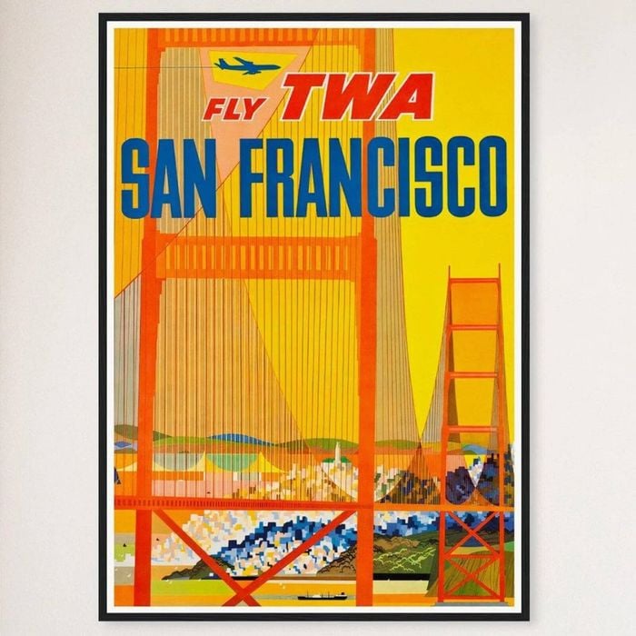 Galrie Vintage San Francisco Airline Travel Poster Golden Gate Bridge Art, Black Frame, A1 60 x 84cm (23 x 33inch)